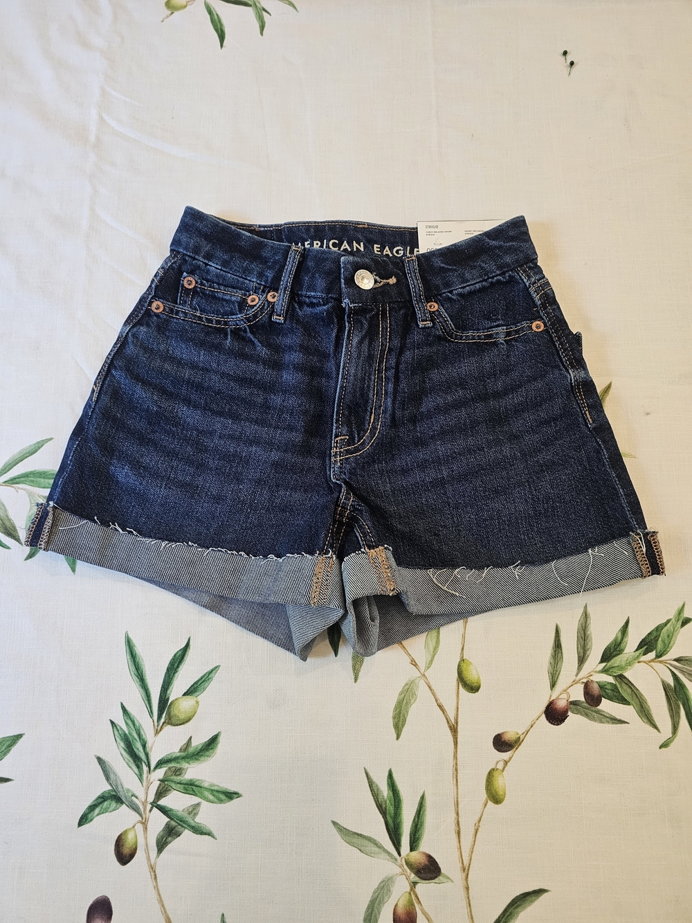 American Eagle Outfitters Dark Blue Denim Roll-Cuff Women’s Shorts